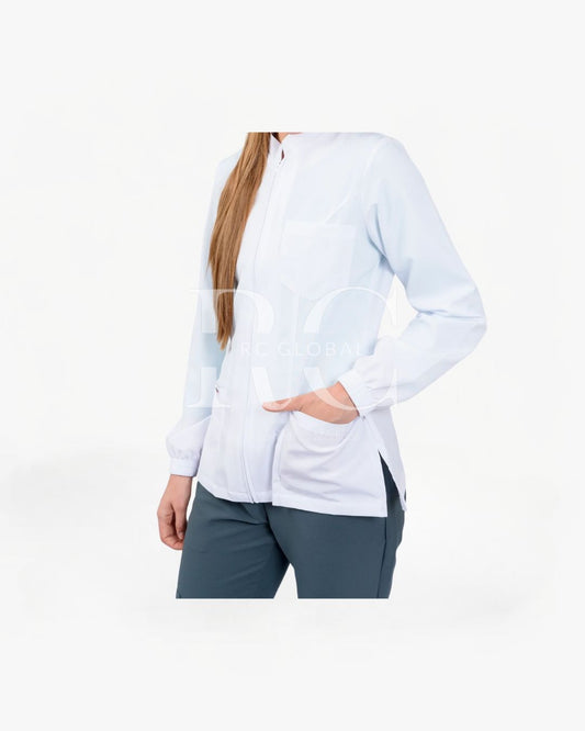 Bata Medica manga larga corte recto Tela Antifluido - Cuello Redondo Unisex